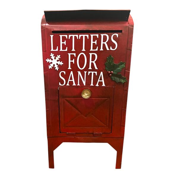 Letters For Santa Mailbox Christmas Holiday Red Metal Snow Decor 21” x 10.5” x 8 - Picture 1 of 10